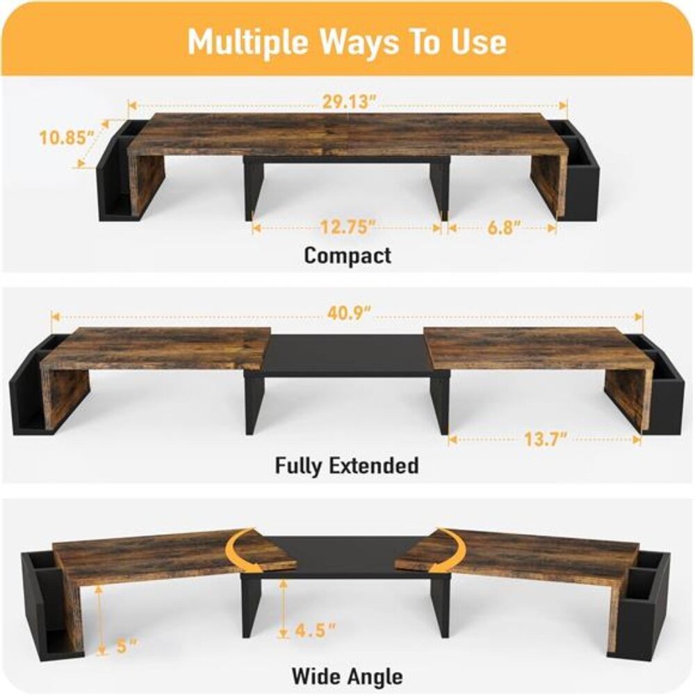 Simple Houseware Desk Dual Monitor Stand Riser with Drawer, Rustic Brown - Picture 3 of 6